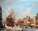 Bartholomeus Johannes Van Hove A Dutch Town Scene in Winter painting